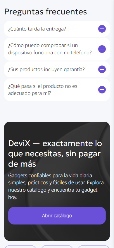 Parte inferior de la página de link in bio de una tienda de gadgets