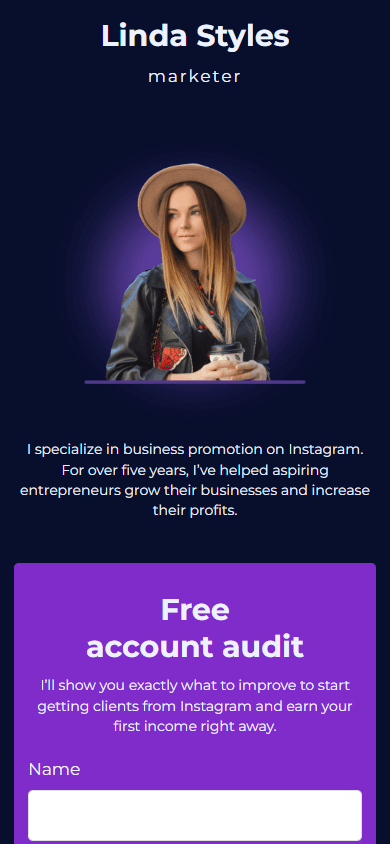 An Instagram marketing specialist’s link tree template