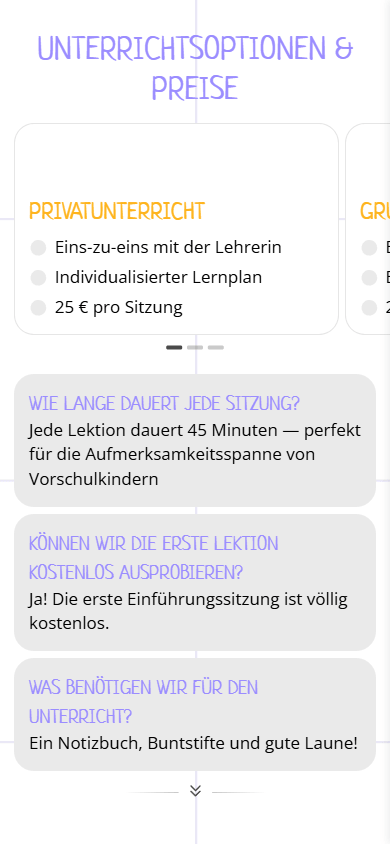 Mittlerer Teil des Link-in-Bio-Seiten-Beispiels einer Kinderschule