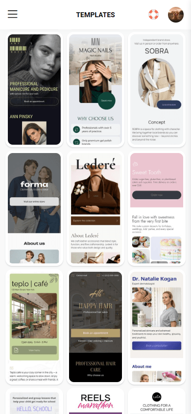 Third part of the website templates in Taplink