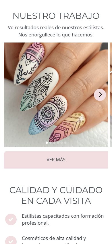 Parte inferior del ejemplo de la página de link in bio de un salón de belleza