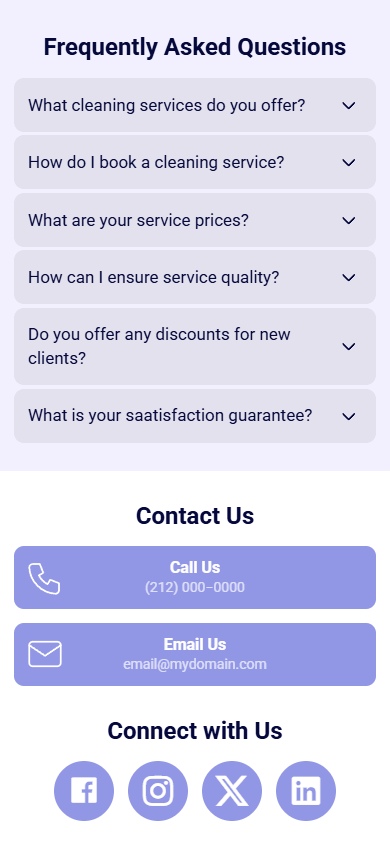 Bottom of the service business website generated with Taplink