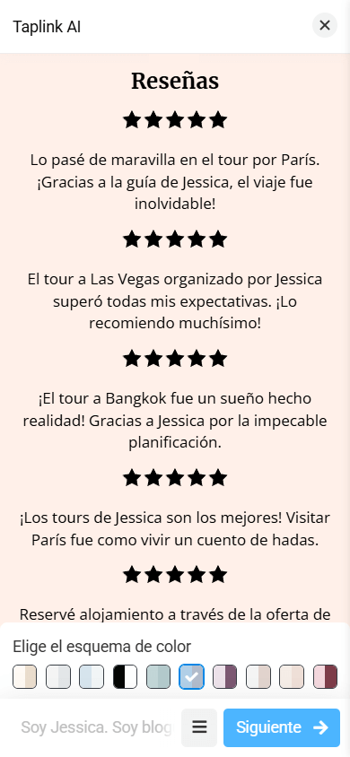 Un diseño de la sección de Reseñas con iconos de cinco estrellas y testimonios de clientes