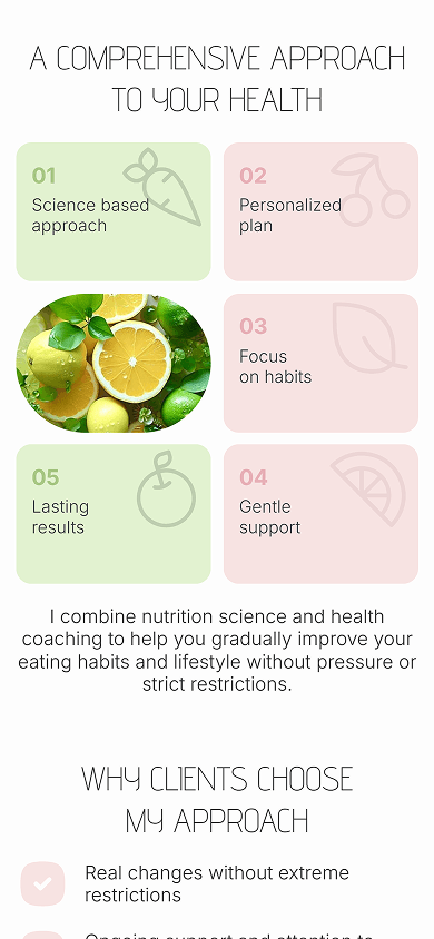 Middle section of the nutritionist’s Beacons-style website