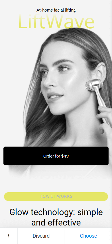 A beauty products page template in the Taplink link in bio tool