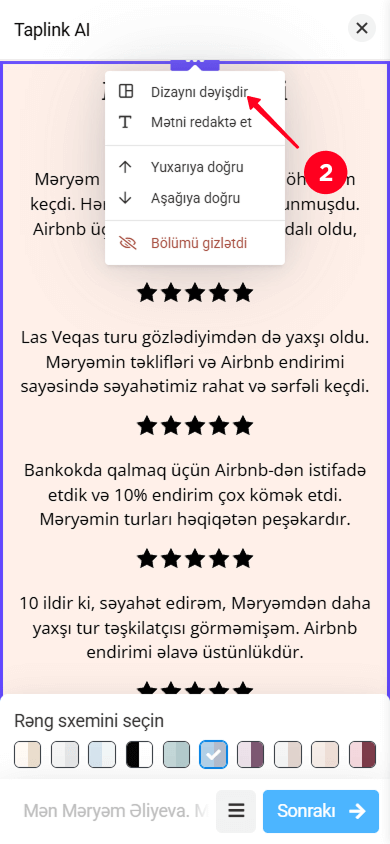 Bölmə parametrləri açılır menyusundan Dizaynı dəyişdir seçimini seçmək