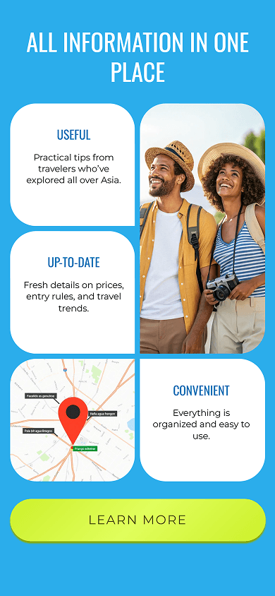 Middle section of the travel guide’s Beacons-style website built on Taplink